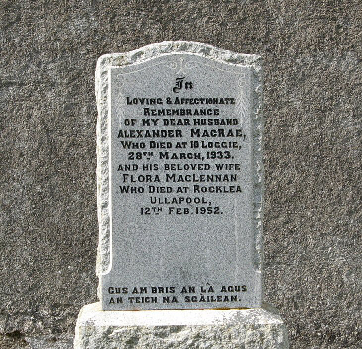 Photo of headstones/Flora MacLennan died 1952 MI Lochbroom Churchyard